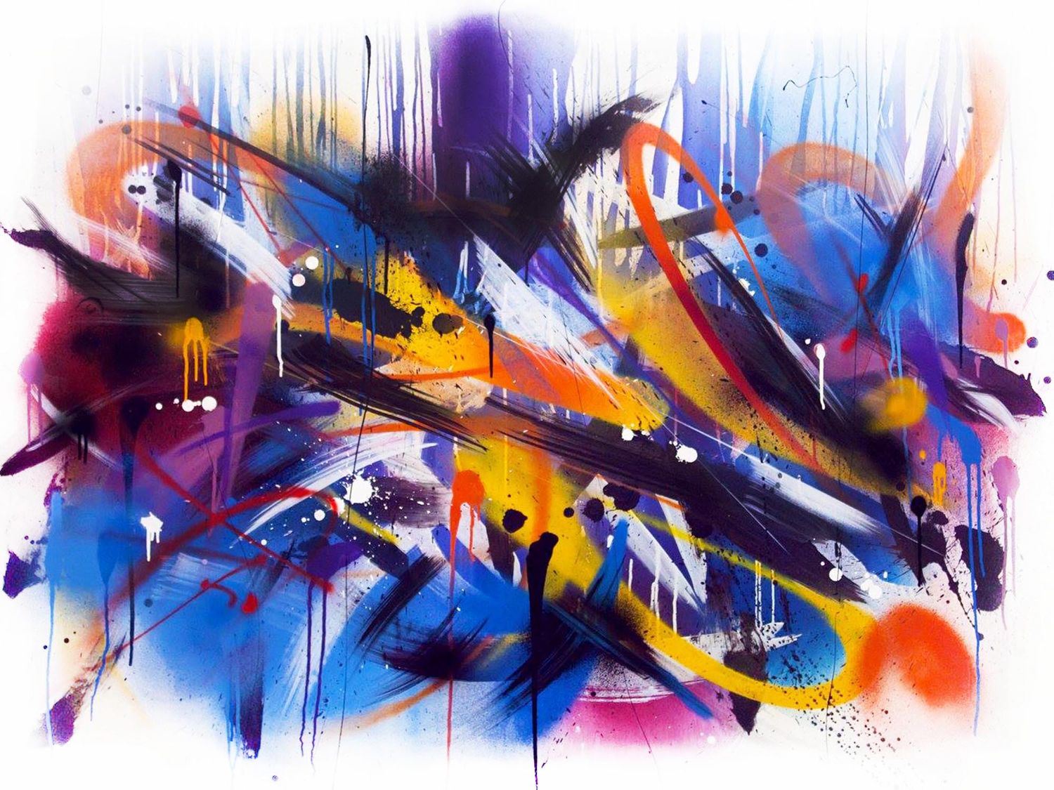 Fueled by graffiti, the abstract paintings from Emanuele Vittorioso are like strong and colorful explosions. Such as for the artwork “Under Control” done a few years back which is a perfect example.