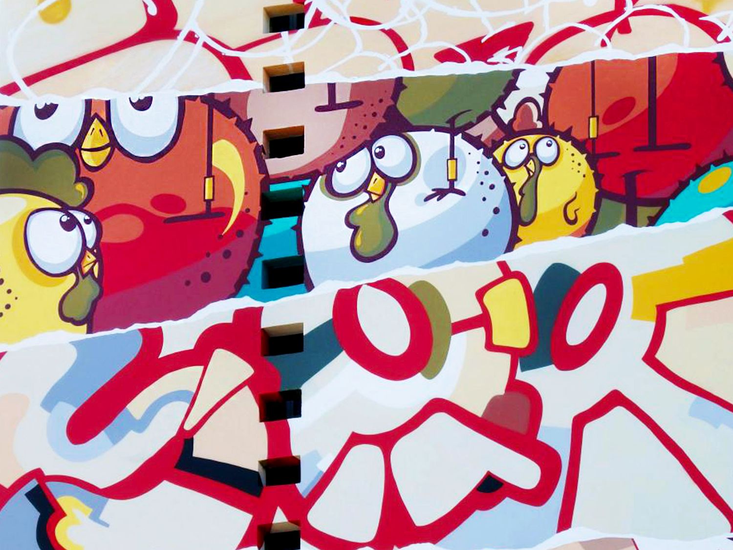 Close up on the big mural realized in 2017 near the place Arnaud-Bernard by 7 artists members of the Truskool that are Ceet, Soone, Der, Tilt, Siker, 2pon and Tober (©Toulouse Tourisme).