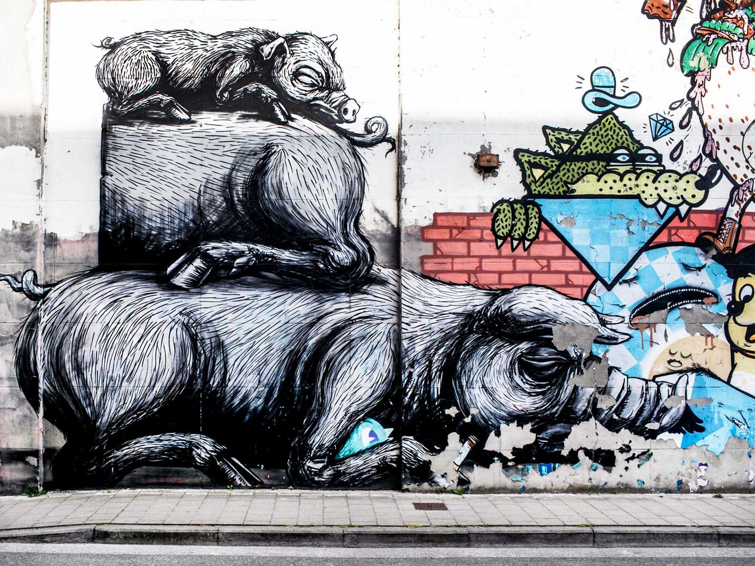 Le style si caractéristique de Roa ne laisse pas indiffèrent et il est presque impossible de se rendre à Gand sans finir par se retrouver en face d’une de ses œuvres murales. (©Stad Gent/Dienst Toerisme).