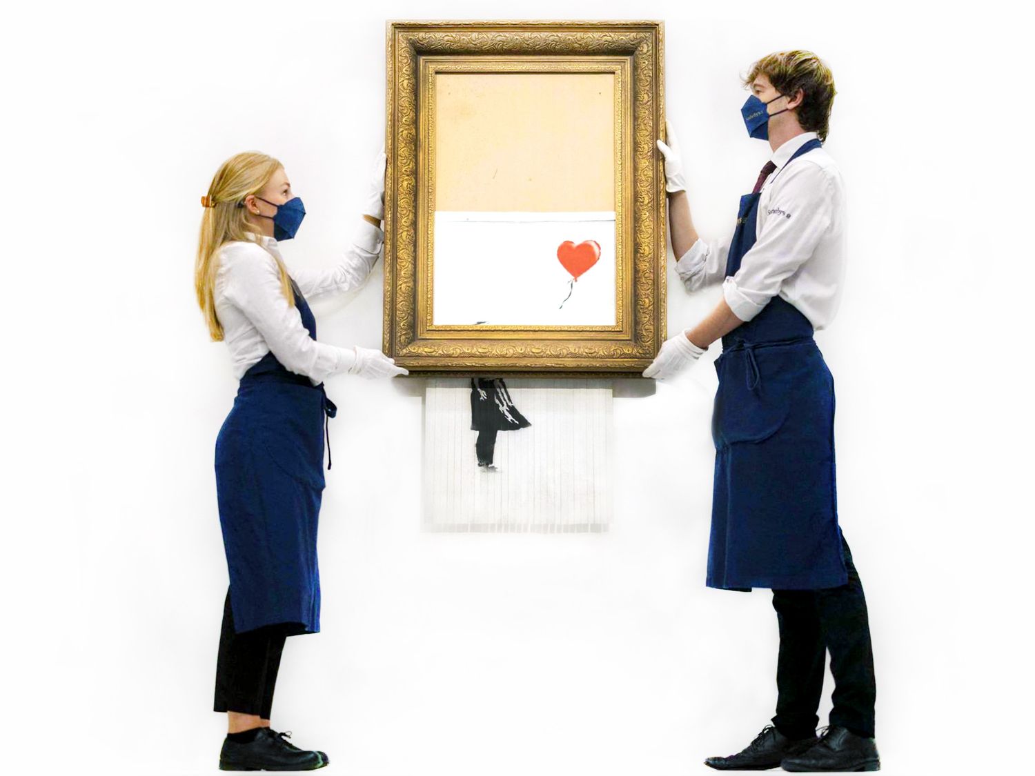 The famous "Love Is In The Bin" by Banksy which was sold for 1.2 million euros in 2018 and which saw its value increased by 18 during the last sale on 14 October 2021 (©Sotheby's).